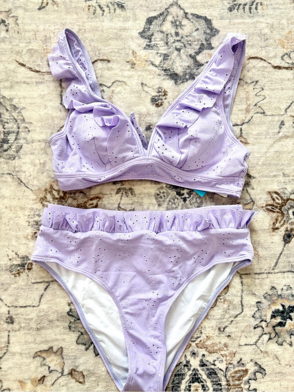 Cupshe Lavender Ruffle Eyelet Bikini Two-Piece